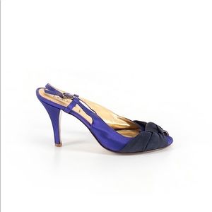 J.Crew purple and black satin pee toe heels